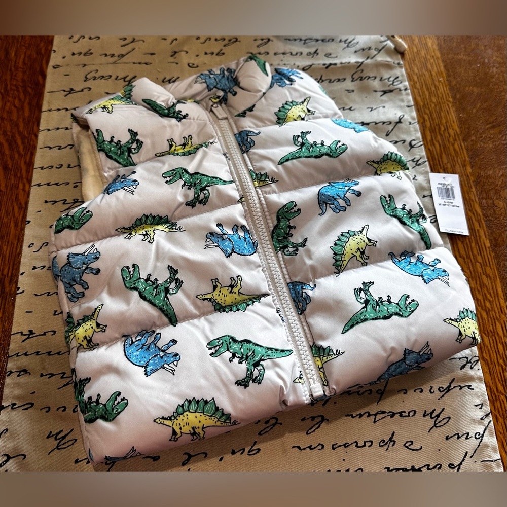 Old Navy Water Resistant Quilted Puffer Vest Dinosaur